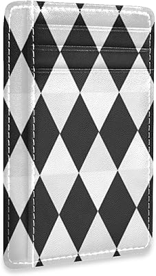 Black White Diamond Rhombus Polygon Lozenge Slim Minimalist Wallet, Front Pocket RFID Blocking Leather Credit Card Holder, Case Protector Covers for Men Women