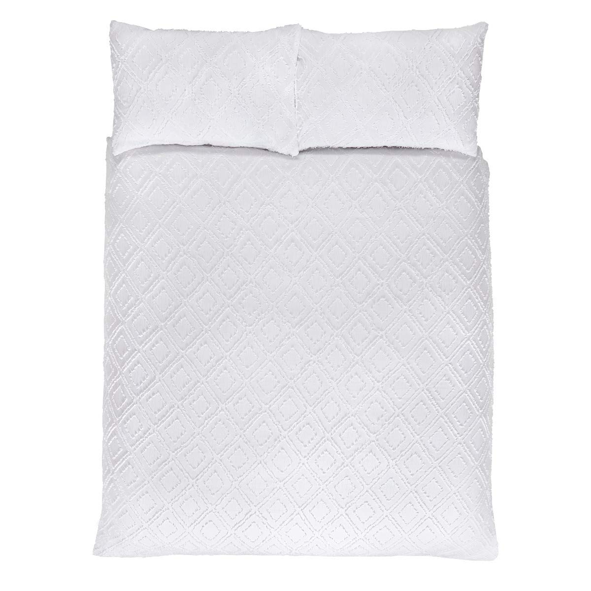 MarCielo Set copripiumino leggero in 100% cotone bianco, 3 pezzi, motivo geometrico (king