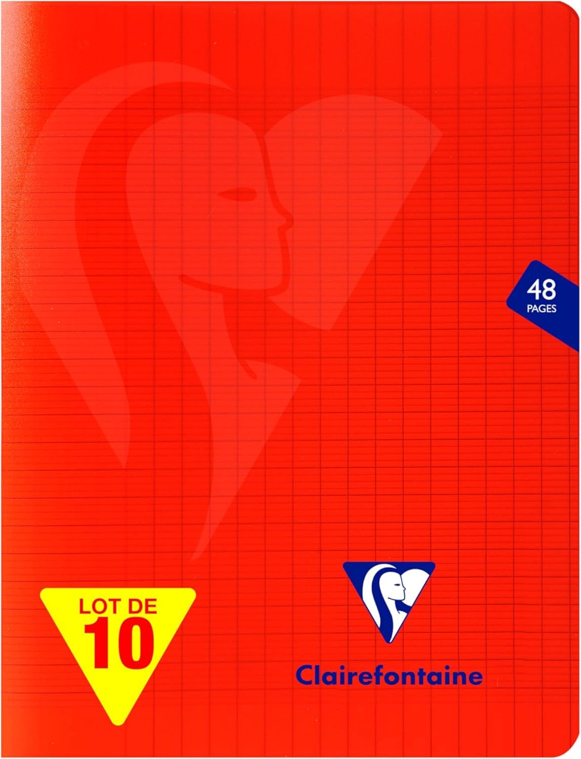 Clairefontaine 333751CPack - One Pack of 10 Mimesys Red Stapled Notebooks - Dimensions: 17x22 cm - 48 Seyes Ruled Pages - White Paper 90 g - Polypro Covers