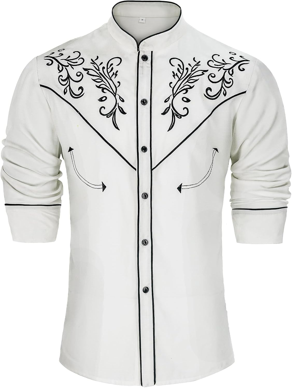 Mens Western Cowboy Shirt Embroidery Slim Fit Long Sleeve Button Down Shirt