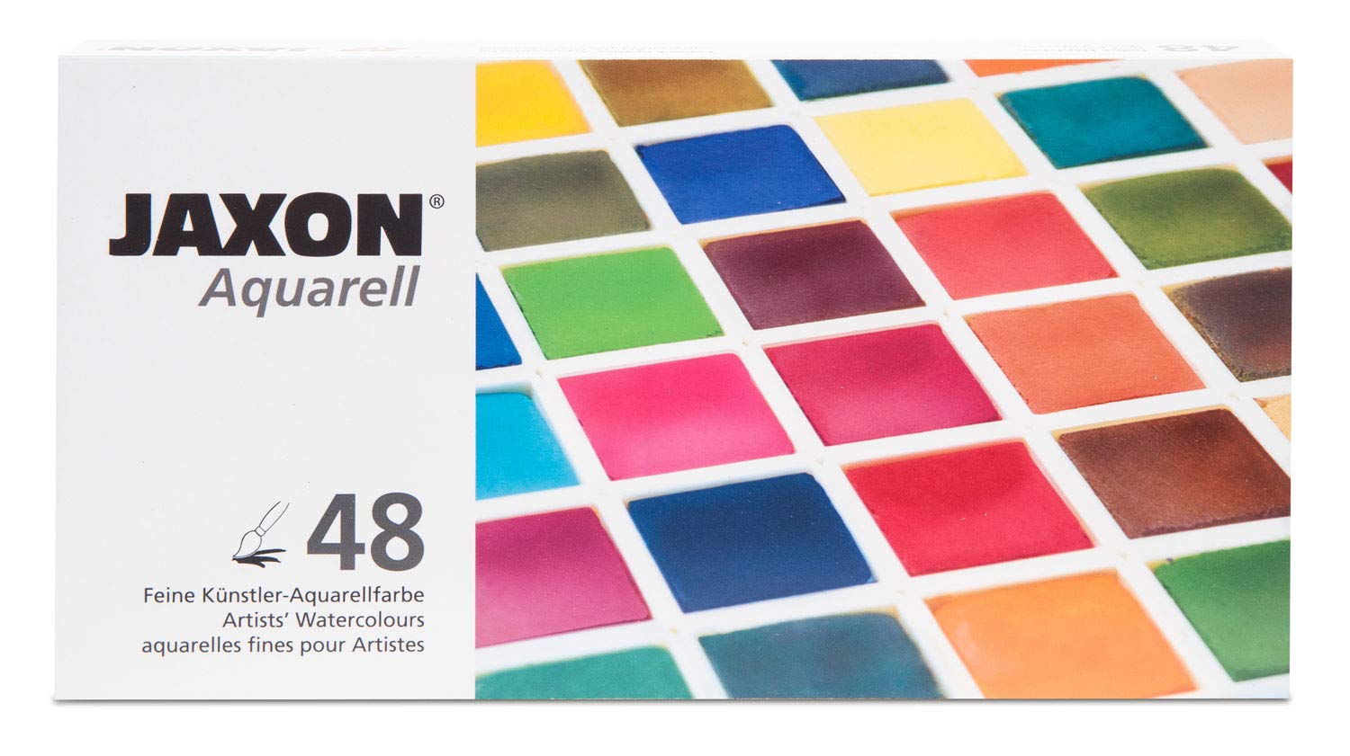 Honsell 89948 - Jaxon Aquarell, feine Künstler-Aquarellfarbe im Metallkasten, 48 halbe Näpfchen, leuchtende, intensive Farben, hochwertige Künstlerpigmente