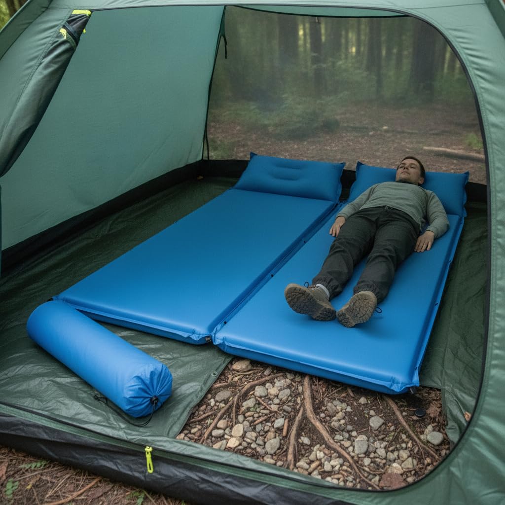 Matelas Autogonflant Camping 3.5cm | Polyester et PVC | raccordable | sac rangement inclus | épaisseur 3.5cm | pour le trekking | pour le pique-nique