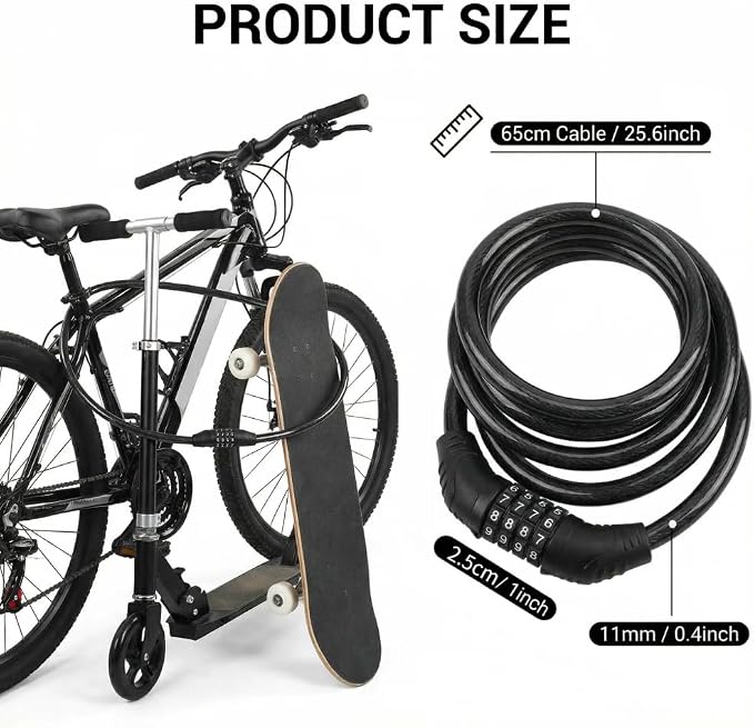 Candado para bicicleta con cable de acero y combinación 4 dígitos miniatura 4