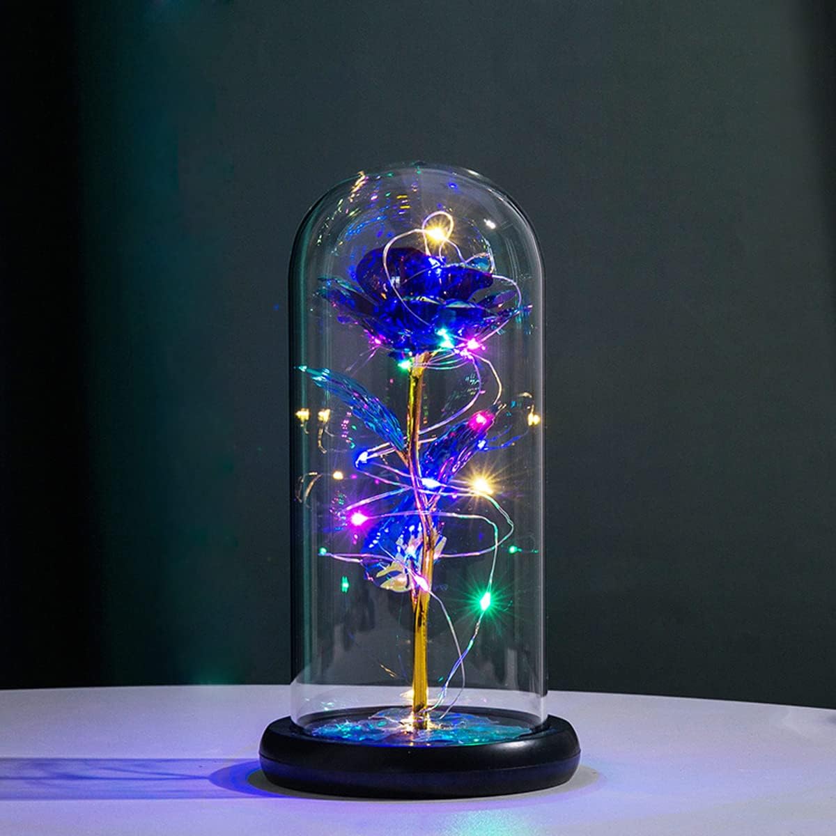Christmas Rose Gifts for Women,Beauty and The Beast Rose,Galaxy Rose Flower,Birthday Gifts for Wife Girl Friend,Glass Rose Gift,Unique Gifts for Thanksgiving,Anniversary,Valentine's Day (Blue)