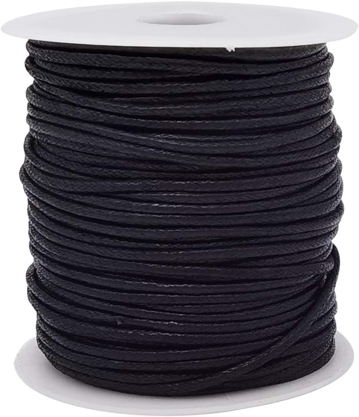 INSPIRELLE 50 Yards 2mm Black Waxed Cotton Cord Jewelry Making Beading Thread Crafting Macrame Rope