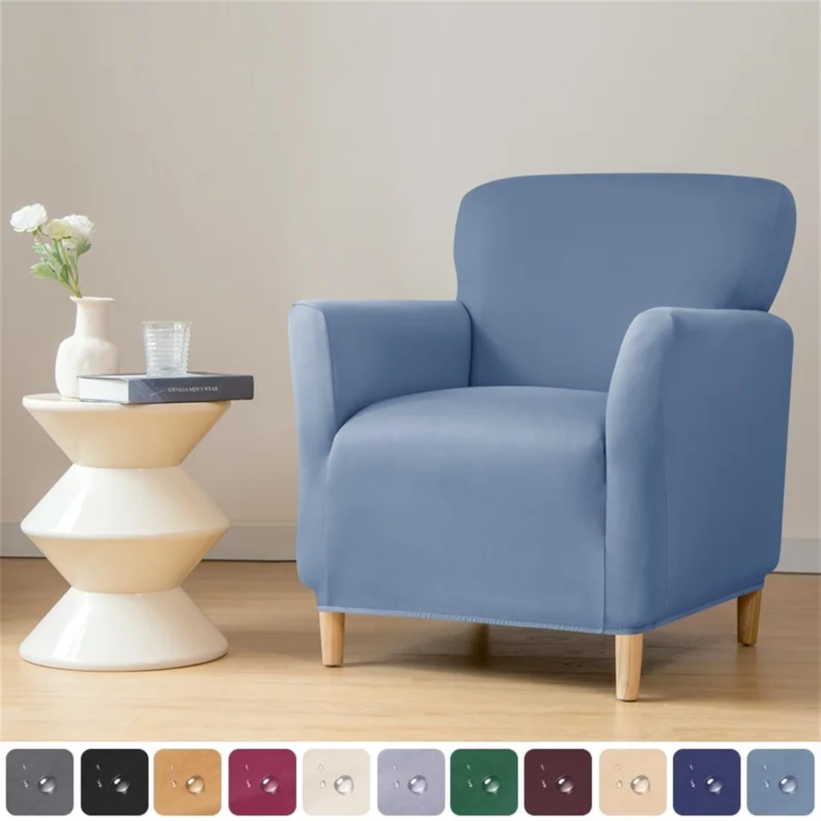 Rivestimento Della Poltrona Spandex Tub Chair Cover Stretch Club Armchair Slipcovers for Living Room Elastic Single Sofa Covers Home Bar Counter Hotel(Black Sofa Cover)
