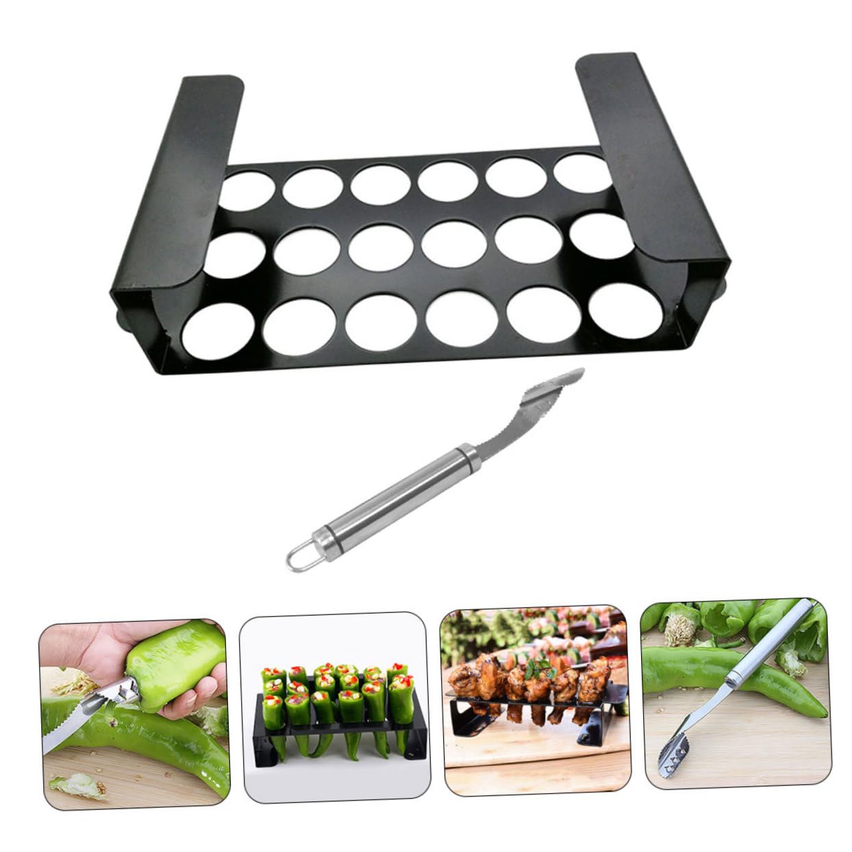 Abaodam Barbecue Support à Poivrons Et Éplucheur Intégré Outil De Cuisson pour Piments Et Cuisses De Poulet