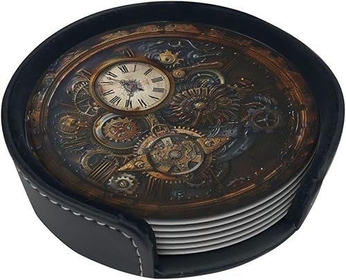 Miniatura 1 de Steampunk Clocks - Posavasos para bebidas con soporte, adecuados para tipos de tazas, juego de 6