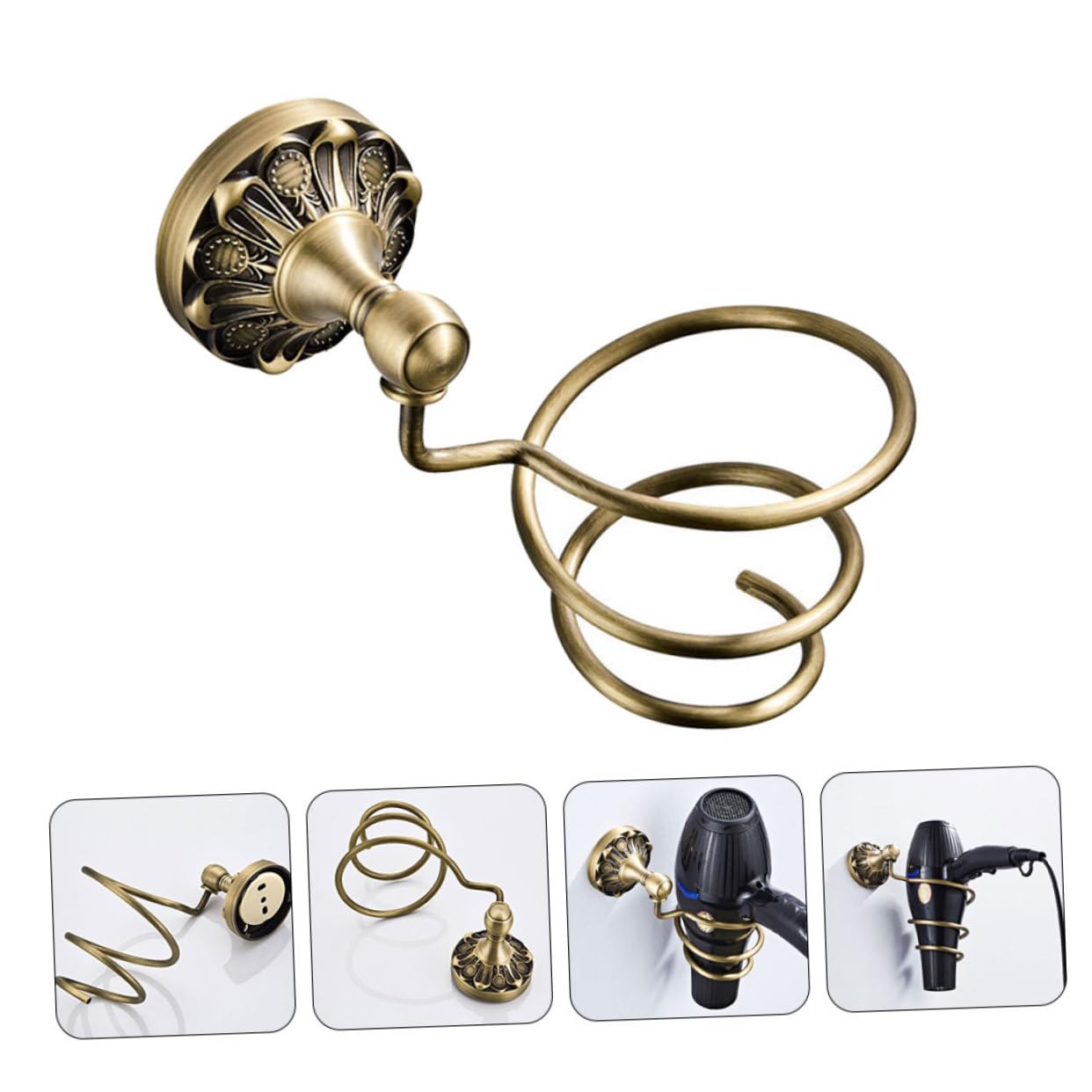 SHERCHPRY Soporte del de Cobre Espiral Secador de Pelo Diseño Montaje Orificio de 6mm Orden Cabello en Pared Adecuado para Baño
