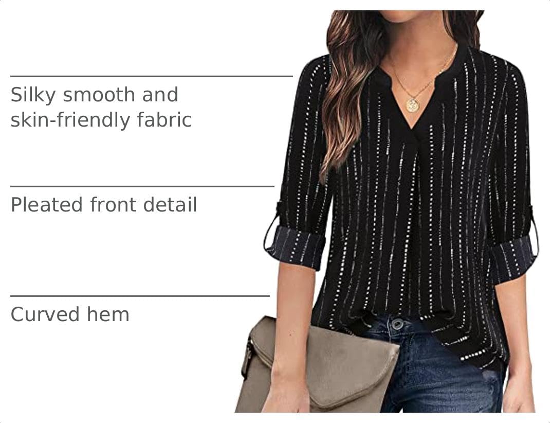 Timeson Women's Casual Chiffon V Neck 3/4 Sleeve Blouse Tops image 4