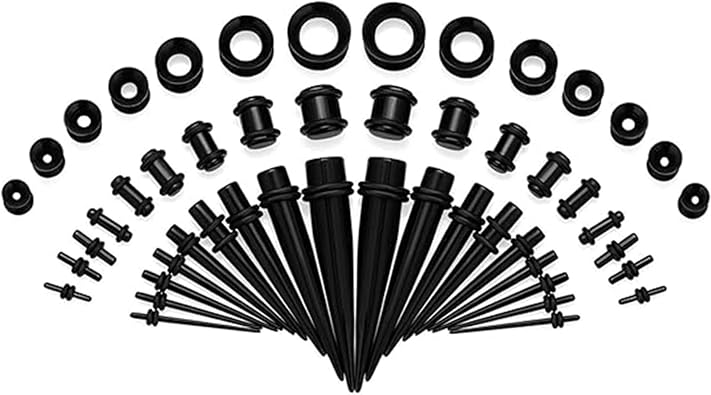 Huacan 50 Pcs Ear Stretching Kit Body Piercing Jewelry, Acrylic Tapers with Double O- Rings,14G-00G Acrylic Tapers and Plugs,Taper Kit,Ear Stretching Kit For Body Piercing Jewelry
