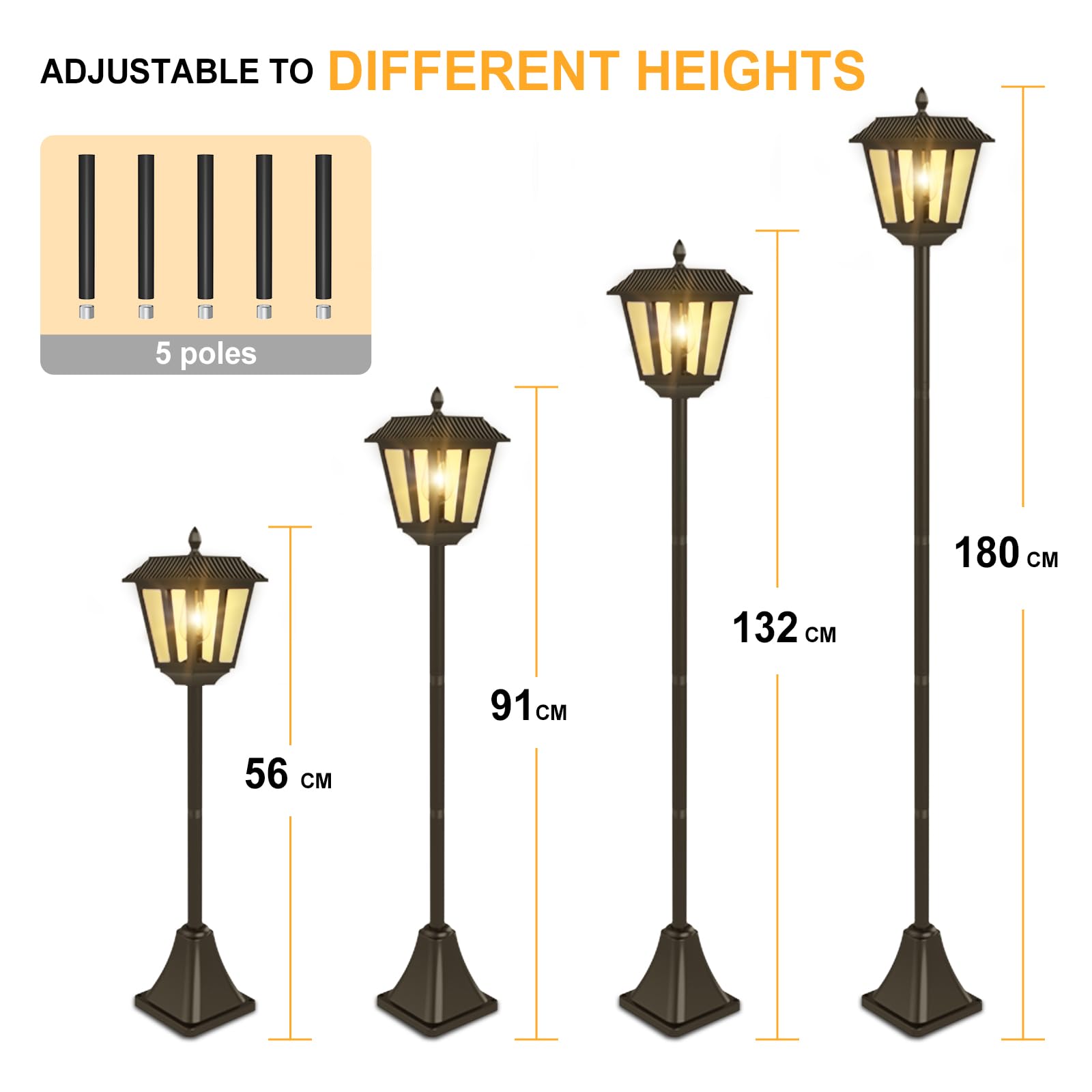 Zewnętrzne lampy solarne LED, latarnia cmentarska z palikiem, wodoodporne lampy solarne do ogrodu, ścieżki podłogowe, 170 cm, ciepłe białe światło (2 sztuki)
