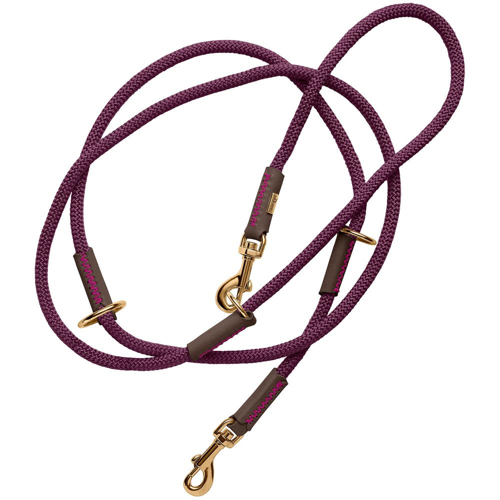 HUNTER Malia Adjustable Dog Lead Colour: Blackberry/Dark Brown, Smooth Rope and Robust Leather, Adjustable to 3 Positions, Lightweight, Durable, Modern Look, Made in Germany, Size: 8/200