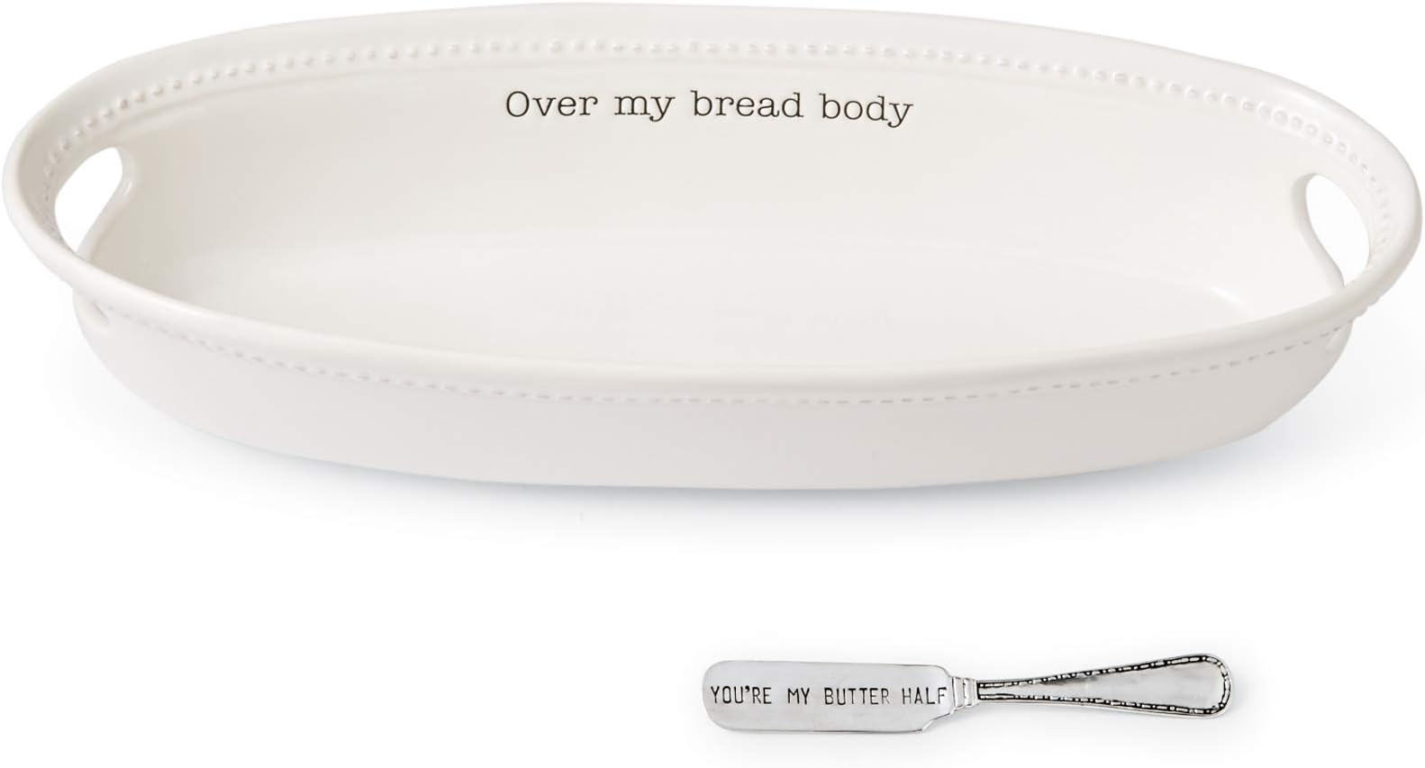 Mud Pie Farmhouse Inspired Serving Bowl Body Bread Basket Set, One size, White