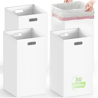 4 Pack 30 Gallon Disposable Trash Cans, 30" H x 14" W x 14" D, White