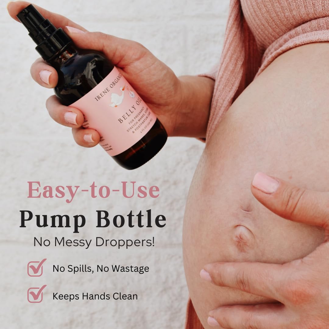 Irene Organics Organic Belly Oil for Pregnancy & Postpartum – Lightweight, Non-Greasy Stretch Mark Support Oil – Hydrating Vitamin E Bump Serum, Unscented & Pregnancy Safe - Image 6