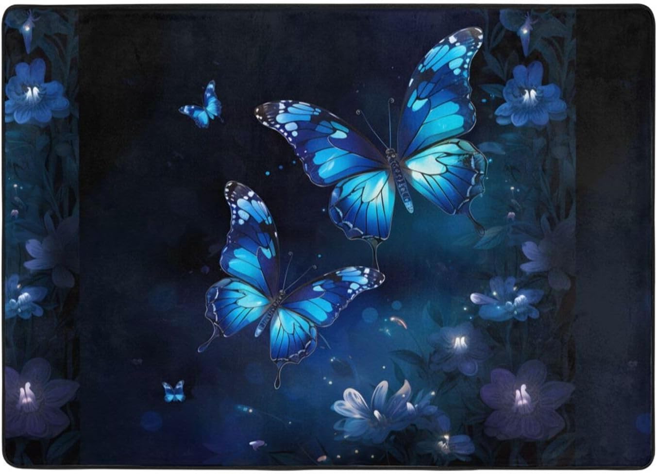 Flannel Non-Slip (Dark Blue Butterflies Print) Rug Pad 80×50in Soft Washable Protective for Hardwood Floors Bedroom Bathroom Living Room