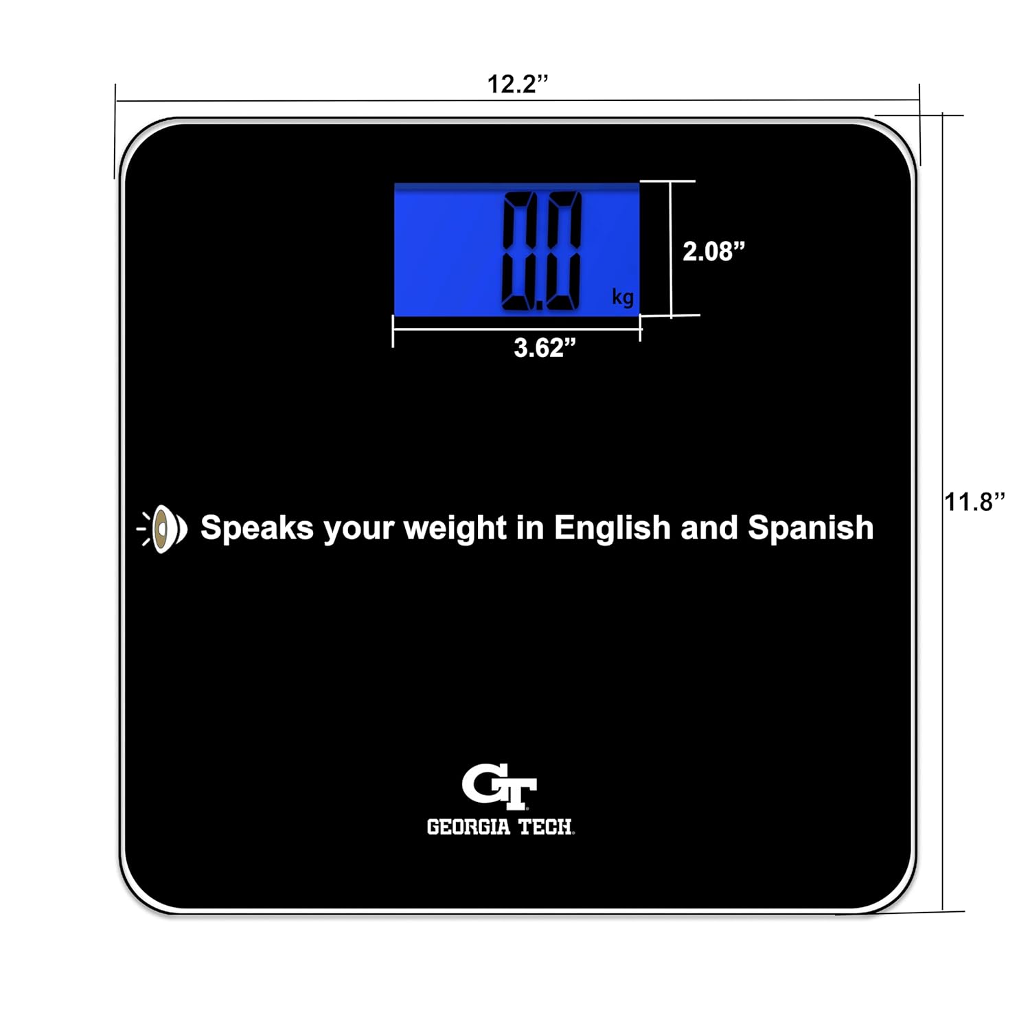 Georgia Tech Yellow Jackets Echo-400 Large Talking Bathroom Scale 400lb Capacity- Extra Wide Platform- Large LCD- Precision Digital Scale- Officially Licensed