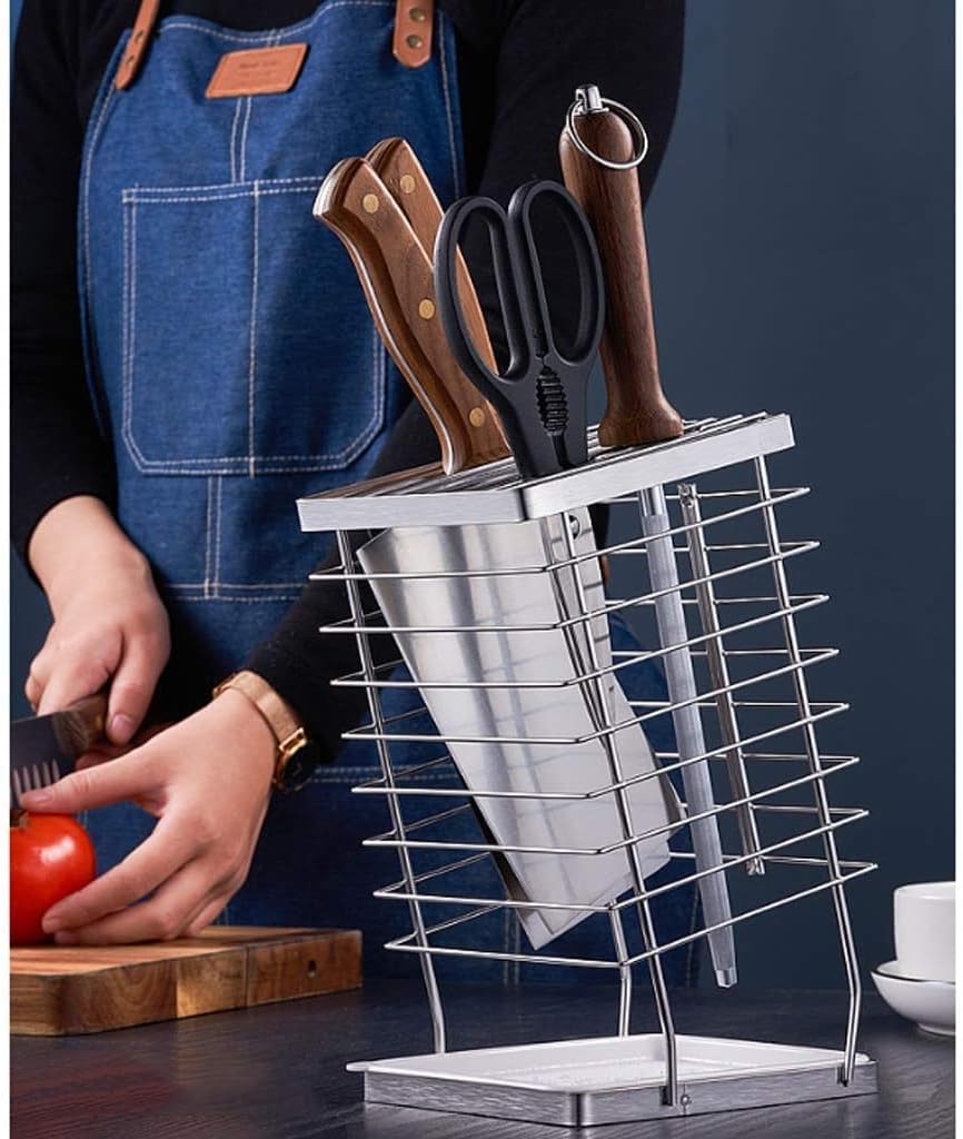 Knife Block Storage Stand Kitchen,Only Selling Cutter Holder,Hollow Out 304 Stainless Steel Creative Rack Dry Mesa