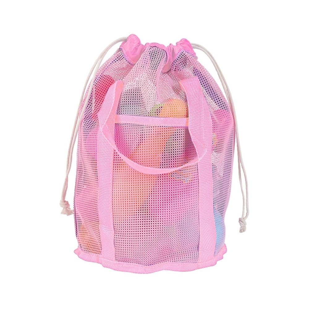 Ropicean Foldable Drawstring Backpack - Lightweight Portable Beach Toy Storage Bag for Outdoor Activities(Pink)