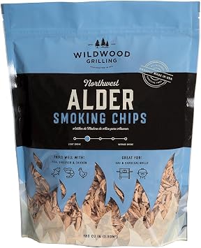 Wildwood Grilling Premium Alder Wood Smoker Chips 180 Cu in for Smokers, Gas & Charcoal Grills - Perfect for Red Meat, Poultry, Fish, Seafood and Vegetables