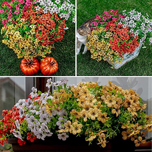 Axylex Artificial Flowers For Outdoors Fake Plants - 16 Bundles Faux Outside Boxwood No Fade Uv Resistant Plastic Shrubs Spring Home Decor Farmhouse Garden Greenery (Redpink) #TOP7