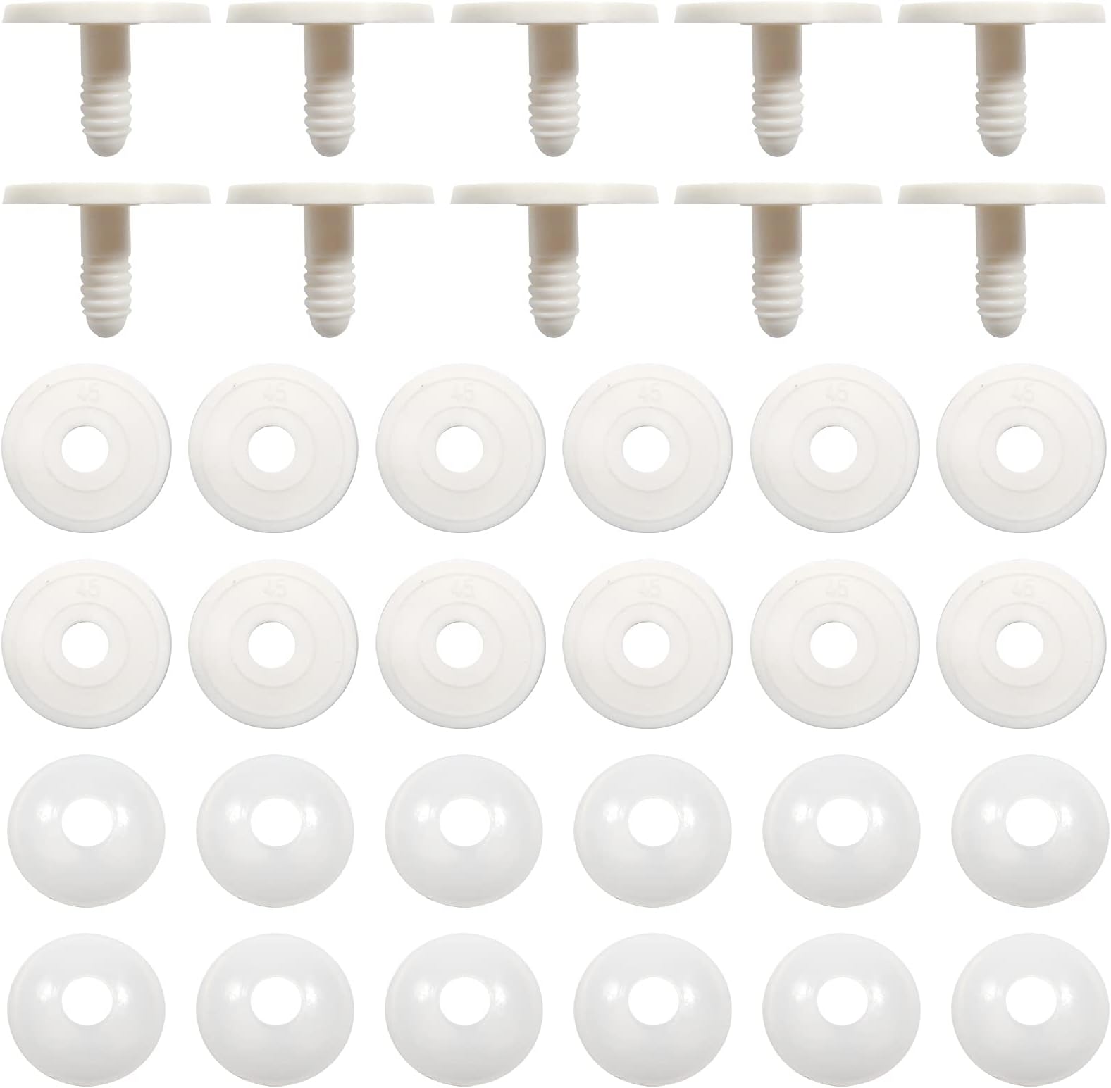 TOAOB 20 Set 45mm Doll Joints for Amigurumis Crochet White Movable Plastic Animals Safety Joints for Crochet Accessories Stuffed Animals Crafts Puppets Limbs and Arm Leg Neck Joints Doll Making