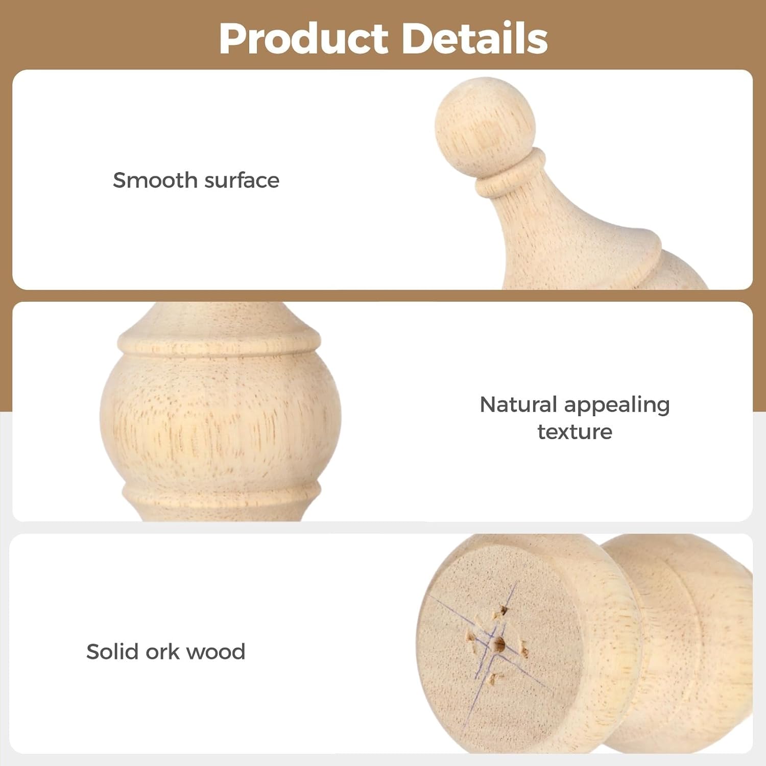 2 PCS Wood Finials 5.9x2.4 in, Unfinished Wood Decor for Bed Posts & Rods