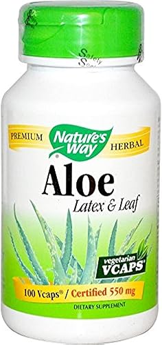 Nature's Way Látex de aloe con hinojo 140 mg, para estreñimiento ocasional, 100 cápsulas veganas, paquete de 2