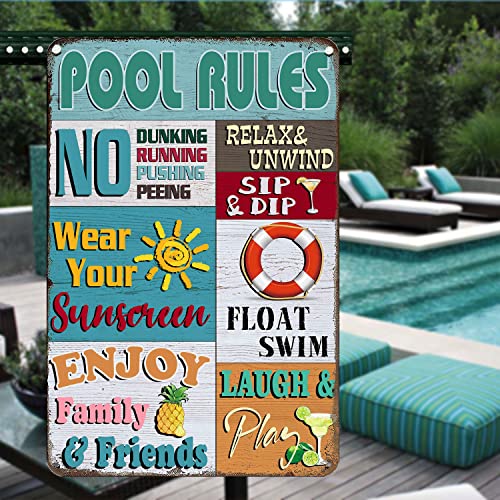 Vintage Metal Sign Pool Rules Tin Sign Vintage Pool Patio Wall Decoration Swimming Pool Sign Outdoor Decor Sign 12X8 Inches #TOP4
