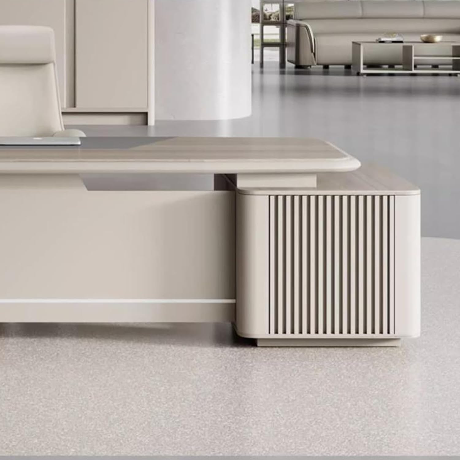 Grey L Shaped Computer Desk Executive Office Desk with Lateral Cabinet Writing Study Table Business Furniture Set for Home Office