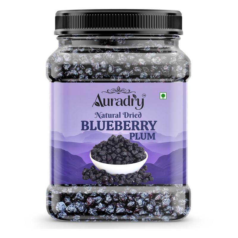 AURADRY Organic Dried Blueberries Plum 500gm | Premium Californian vegan Blueberry Dry Fruit | High in Antioxidants & Fibre | Non-GMO, No Preservatives | Healthy Superfood Snack
