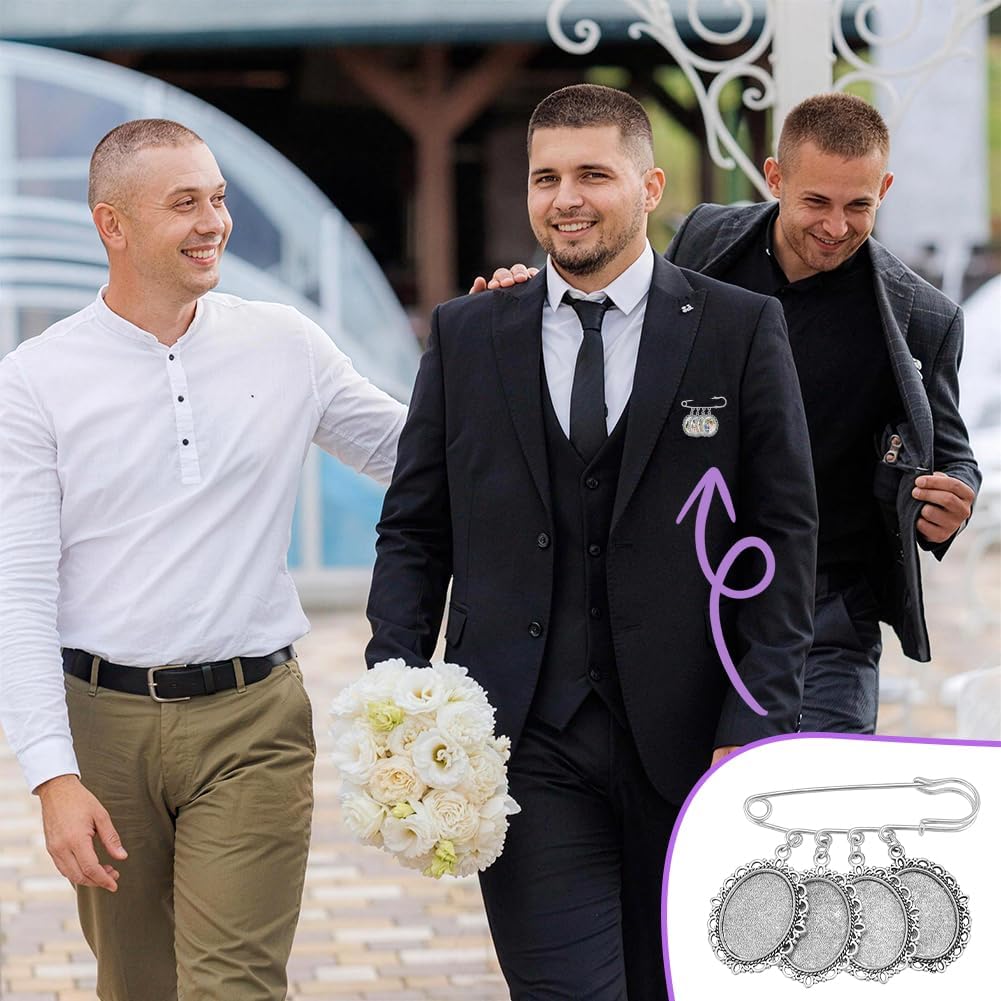 UNICRAFTALE 4Pcs Oval Wedding Bouquet Photo Charms 38mm Metal Picture Pendant 65mm Long Memorial Brooch Pin Each Holds 4 Pictures for Bridal Flowers Wedding Party image 5