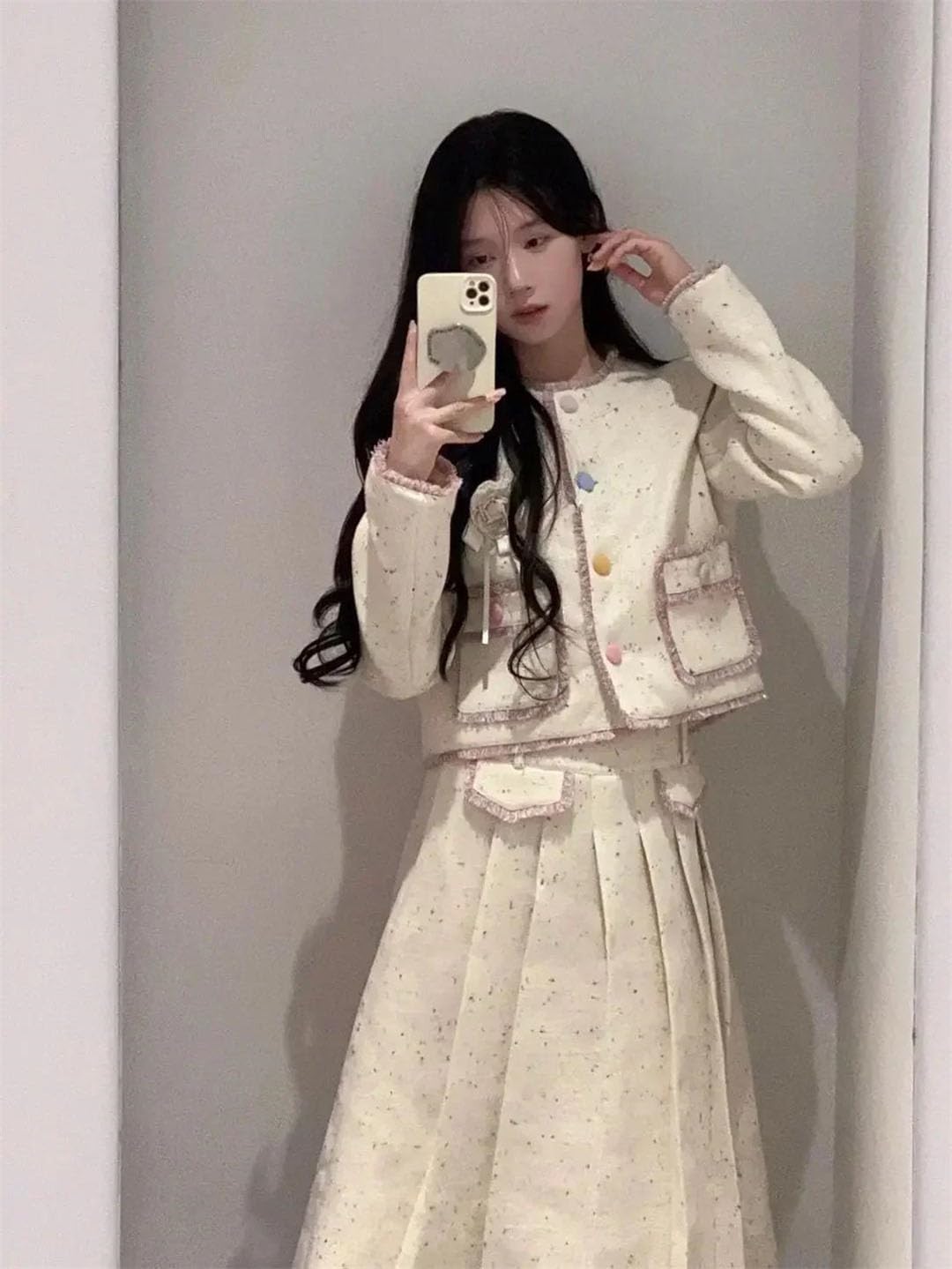 Women's Suit Jacket Long Skirt Set Fashion Casual Loose Coat Top Half-Length Skirt 1231