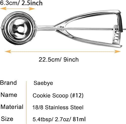 Miniatura 2 de Cuchara grande para galletas, 5.4 cucharadas2.7 onzas, bola de 2.5 pulgadas2.480 in, cuchara de helado de acero inoxidable 188, pala para cupcakes,