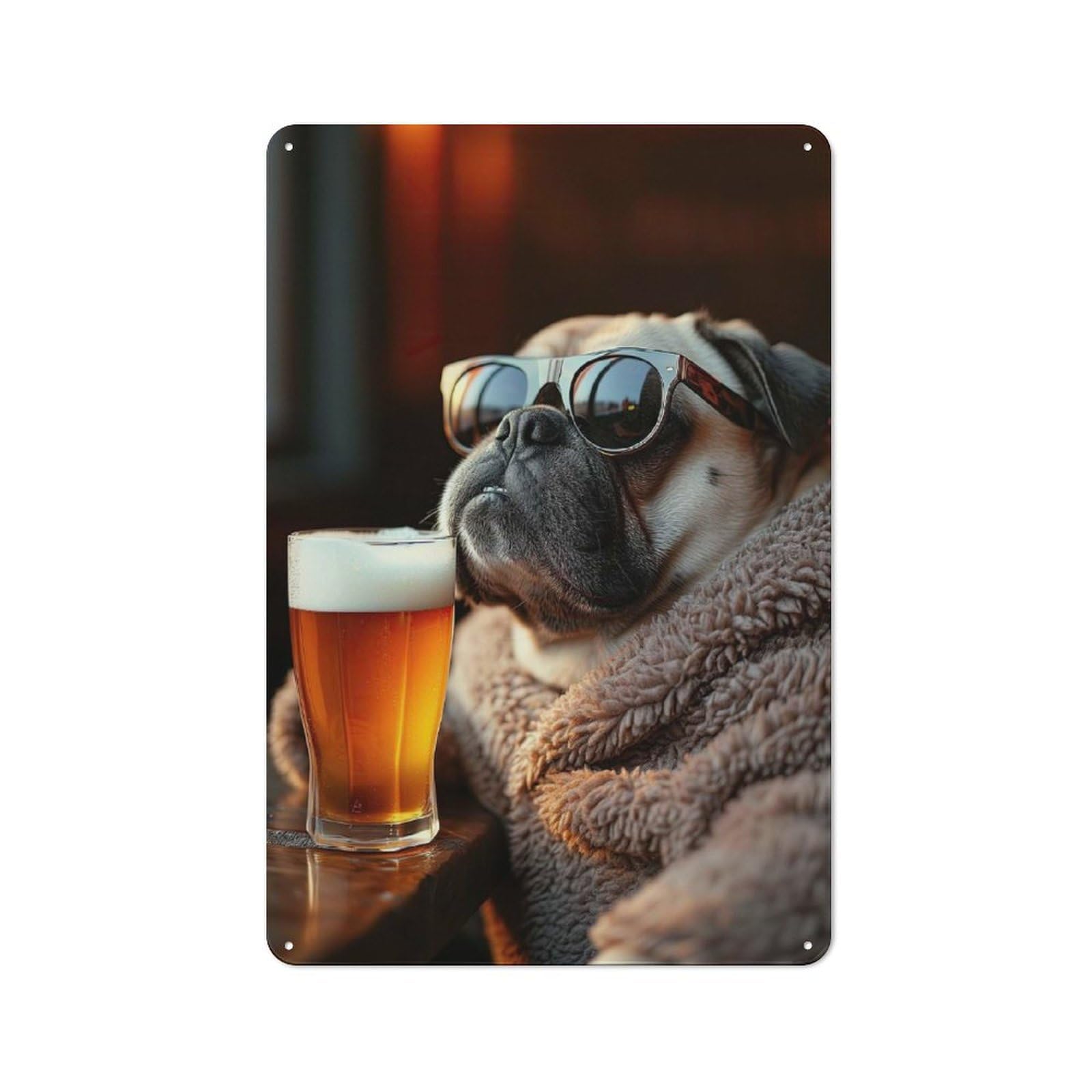 Junmoney Chill Pug Beer Dog Garden Room Metal Sign With Design 30X20cm, Rustic Porch Wall Decor For Patio Bar, Workshop, Shed Or Kitchen