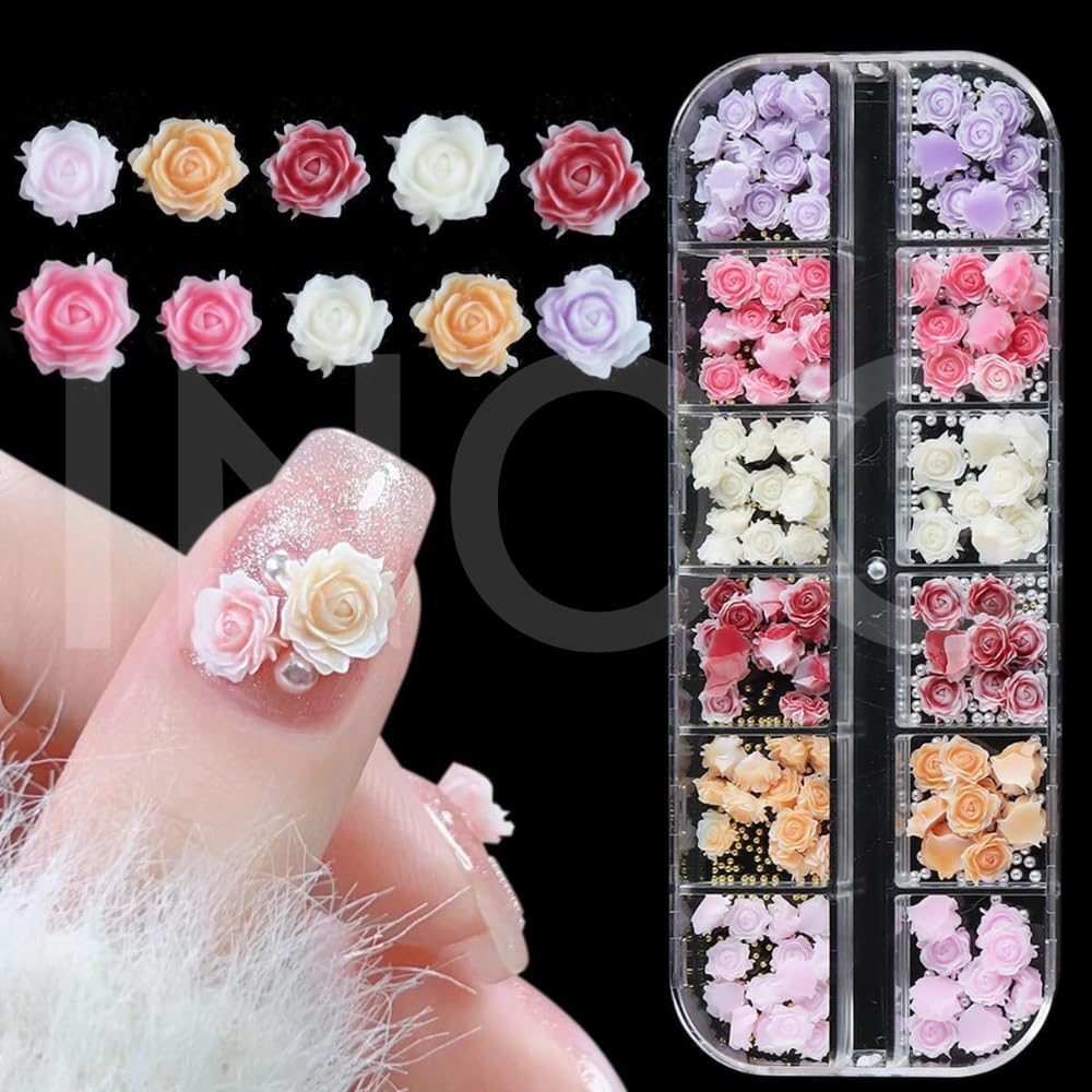 New Nail Charms Flower Nail Decals 200Pcs 3D Color Resin Camellia Nail Decals Assorted Color Flower Nail Decals for DIY Nail Art Creative Nail Art Decals Nail Charms, Multicolour