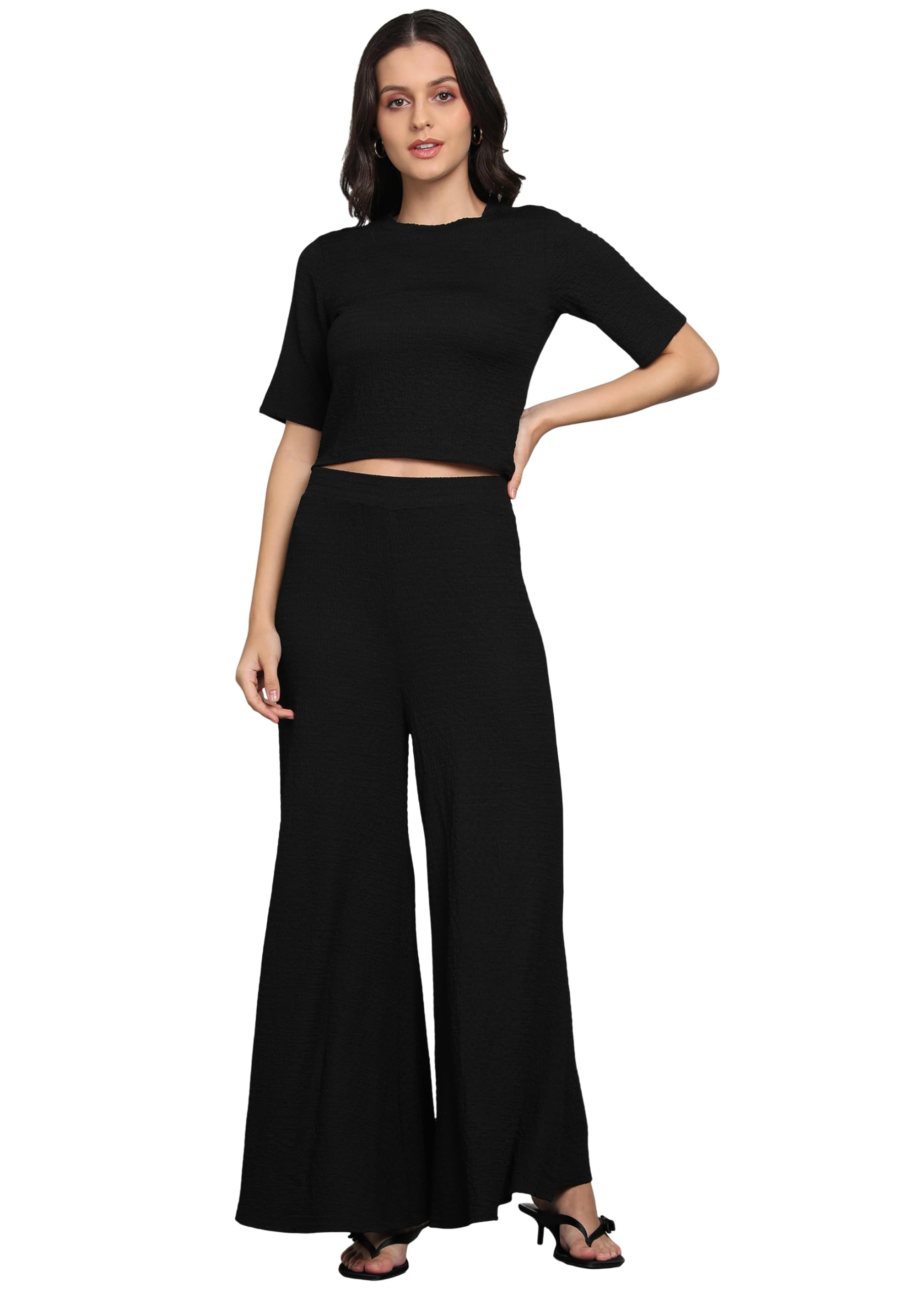 Women's Black Loose Fit Solid Co-Ord Set-image-38