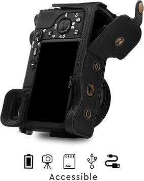 MegaGear MG1651 Ever Ready Leather Camera Case Compatible with Sony Alpha A6400 (16-50mm) - Black