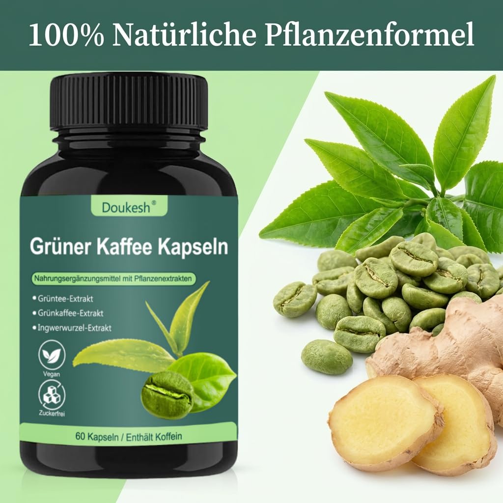 2 Flaschen Grüner Kaffee Kapseln Nahrungsergänzungsmittel mit Grüner Kaffee‑Extrakt 60 Kapseln