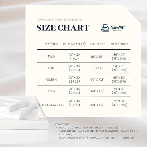 Miniatura 8 de GOKOTTA Juego de sábanas de tamaño King de 4 piezas, sábanas de bambú súper suaves, refrescantes para personas que duermen con calor, sábanas