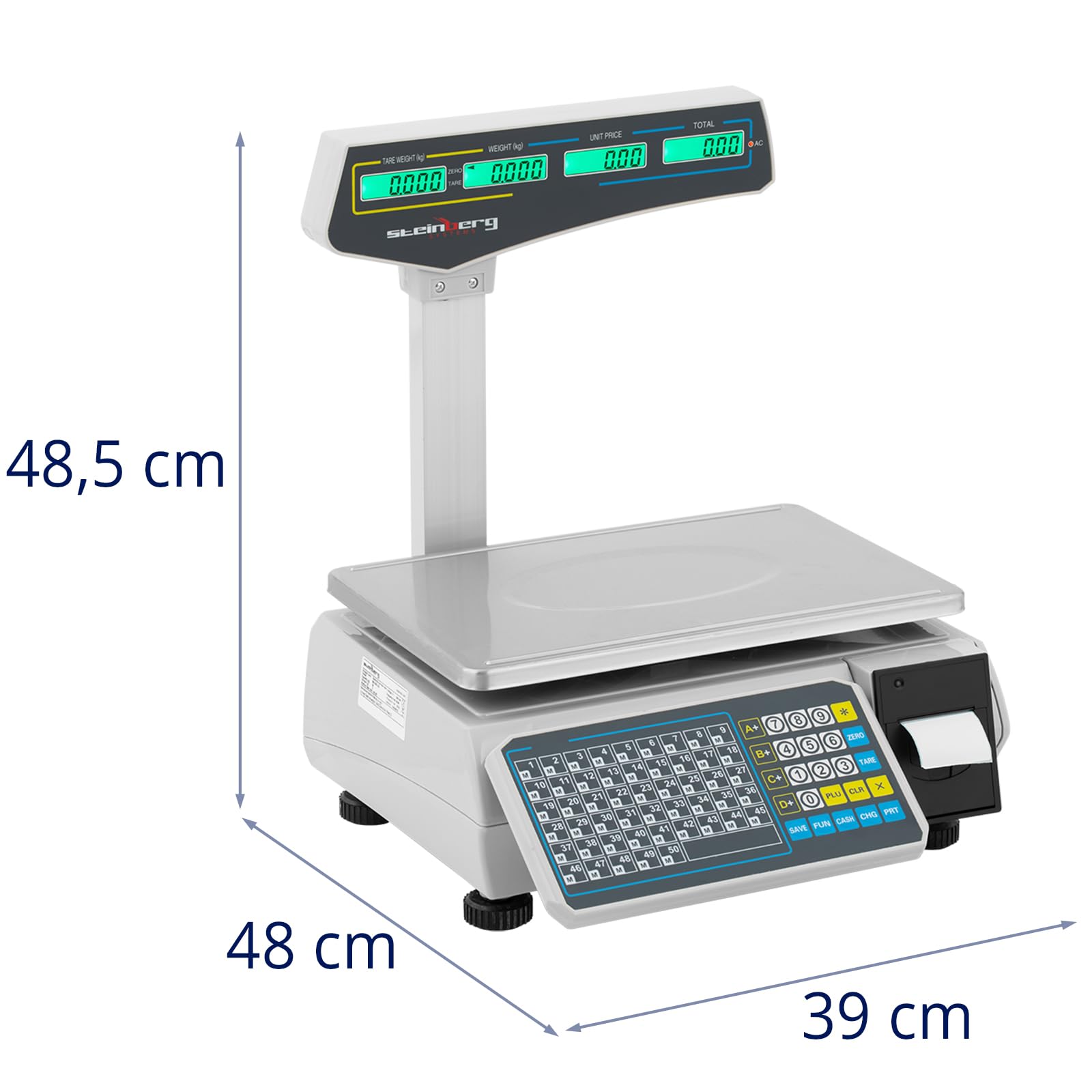 Steinberg Systems SBS-EBS-101 Selezionatrice ponderale 30 kg / 15 g Calcolo del prezzo e stampante di etichette Display LC Bilancia da banco con stampante etichette