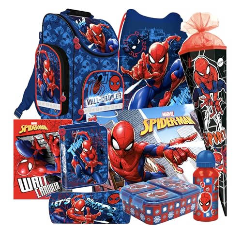 Schultasche Spiderman 9 Teile Set Schulranzen Ranzen Spider-Man Schulrucksack Federmappe Tasche Schultüte 85 cm Tornister mit Sticker-von-Kids4shop