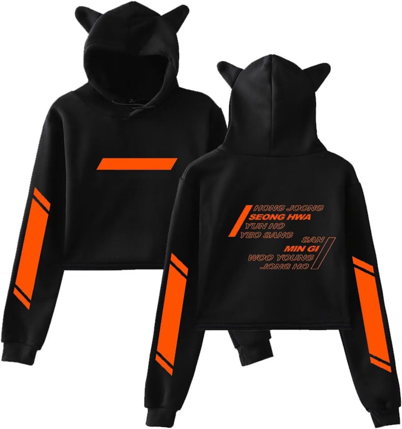 Kpop ATEEZ Treasure Cat Ear Hoodie Wooyoung San Mingi Yeosang Cropped Top Midriff-Baring Sweater
