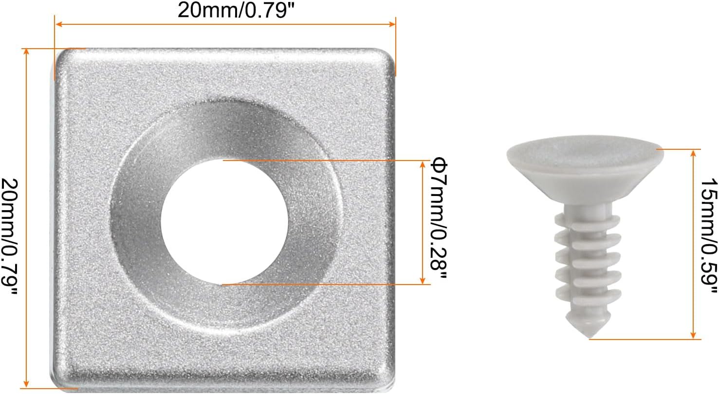 MECCANIXITY 10Pcs 2020 EU Standard T-Slot 7mm Hole Dia Aluminum Extrusion End Cap 20x20mm Silver for Fish Tank Rack, Storage Rack with Push-in Fastener