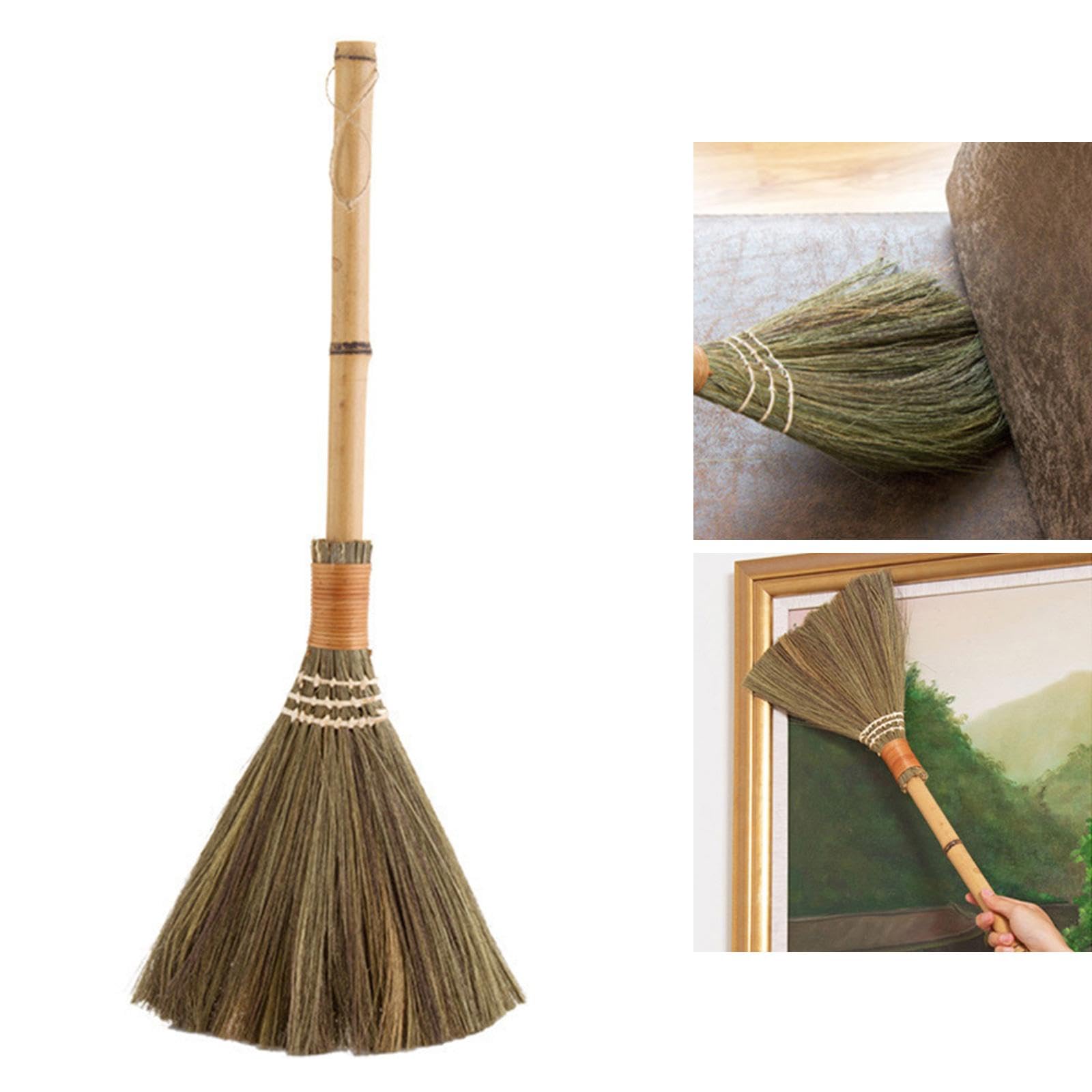Escoba de Mano, Escoba de Mango de Madera, Escoba de Paja Decorativa Hecha a Mano de Fabricación Vietnamita para Limpieza de Pisos, para Interiores Y, Largo, Individual