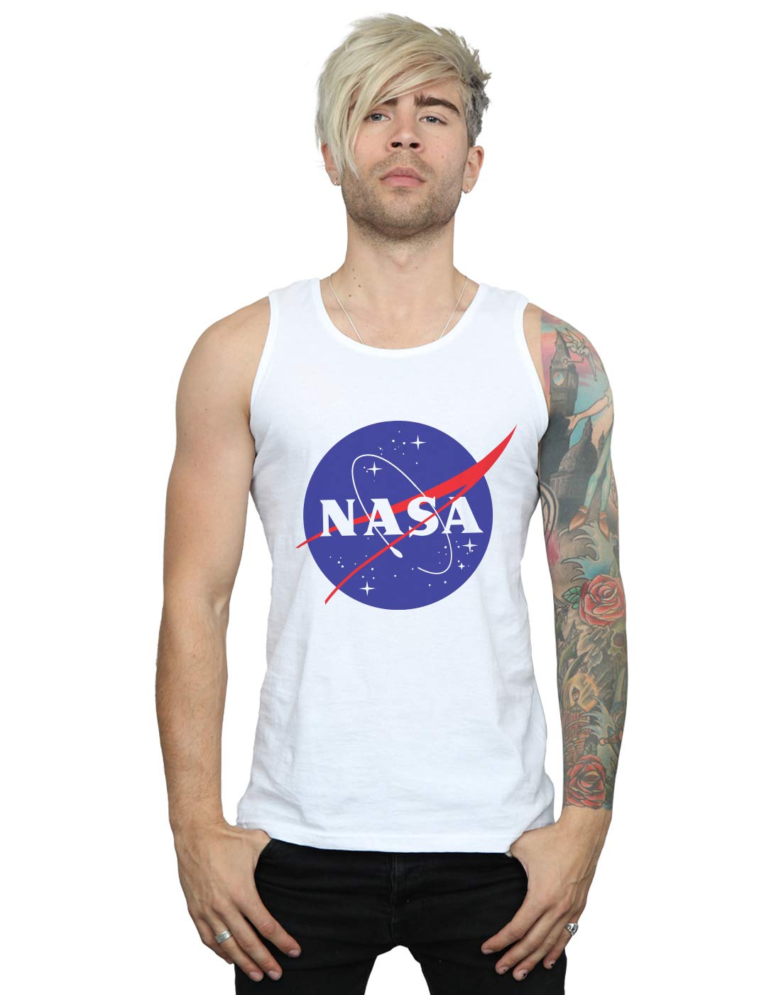 Absolute Cult Men's White Nasa Classic Insignia Logo Vest Large