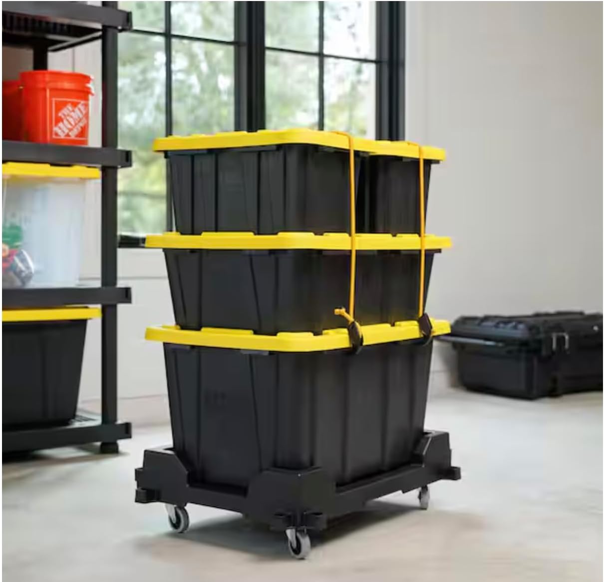 Heavy Duty Storage Tote Dolly with Wheels - 250 lbs Capacity Rolling Cart for 7 to 27 Gallon Totes & Bins - Rugged Tote Mover for Garage & Moving - 1 Pack