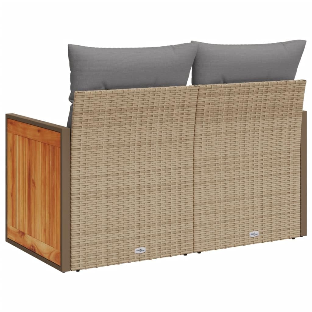Divano da Giardino 2 Posti in Rattan PE Beige con Cuscini | Panchina da esterno modulare con contenitore salvaspazio e cuscini imbottiti per terrazzo o giardino.