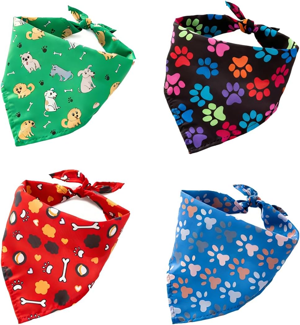 4Pcs Dog Bandana for Small Medium Large Dogs, Summer Dog Bandana Cat Dog Kerchief Dog Triangle Bibs Scarf Adjustable and Washable Dogs Decoration Accessories for Dog Cats Puppy (Unique style)